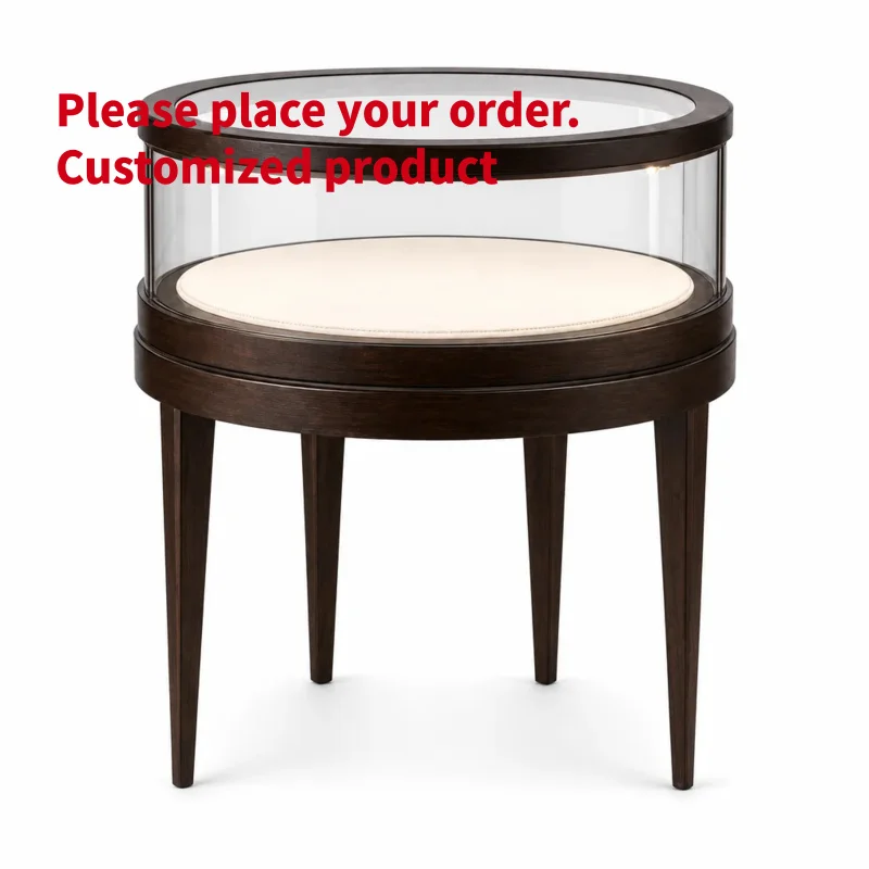 custom.Custom Dark Brown Wood Jewelry Display Table with Glass and Tapered Jewelry Store