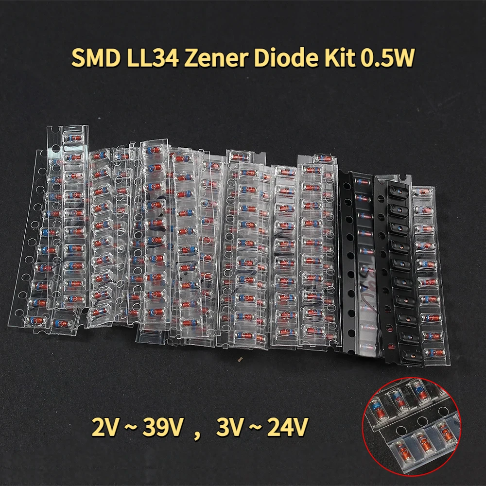 300PCS SMD LL34 Zener Diode Kit 0.5W 2V~39V/3V-24V Diode Combination Set 30 Values 15 Values DIY Electronic 3.3V 3.6V 3.9V 4.3V