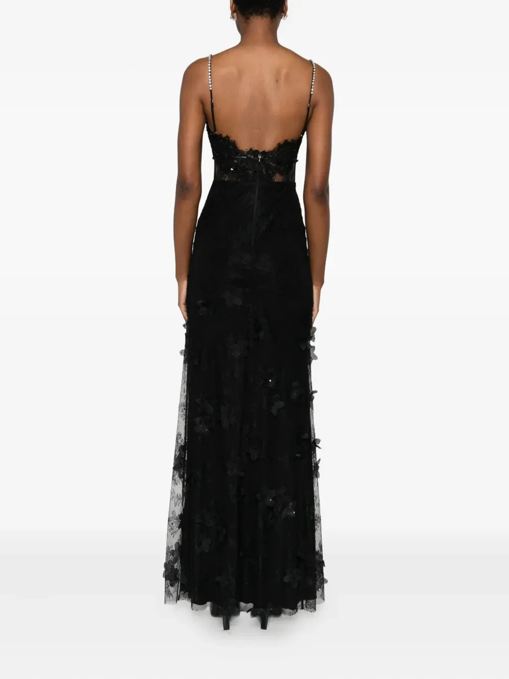 

Customized Tulle A-line Floor Length Prom Gowns Spaghetti Strap Sleeveless with Hand Made Flower Evening Dresses Party Dress