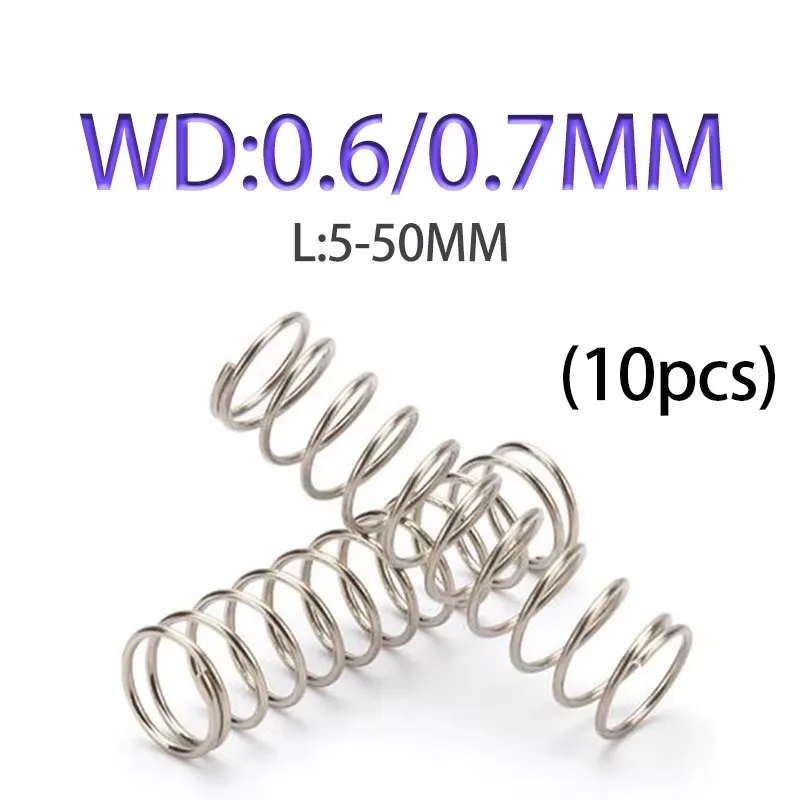 304 Stainless Steel Small Compression Spring WD0.6/0.7mm OD3-12mm L 5-50mm for Industrial Toy Vending Machine DIY Applications
