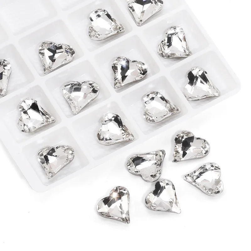 10pcs New Clear Nail Rhinestone Super Flash Pointed Bottom Fertilizer Square Crooked Heart 3D Nails Art Jewelry Decorations