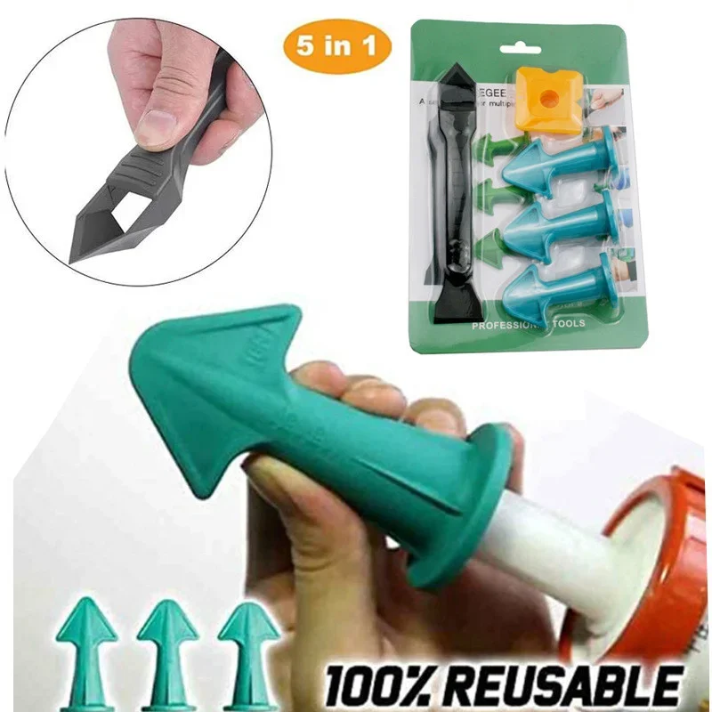 5Pcs Caulking Nozzle Applicator Finishing Tool Spatula Plastic Glue Shovel Tile Brick Joints Floor Silicone Remover Grout Kit