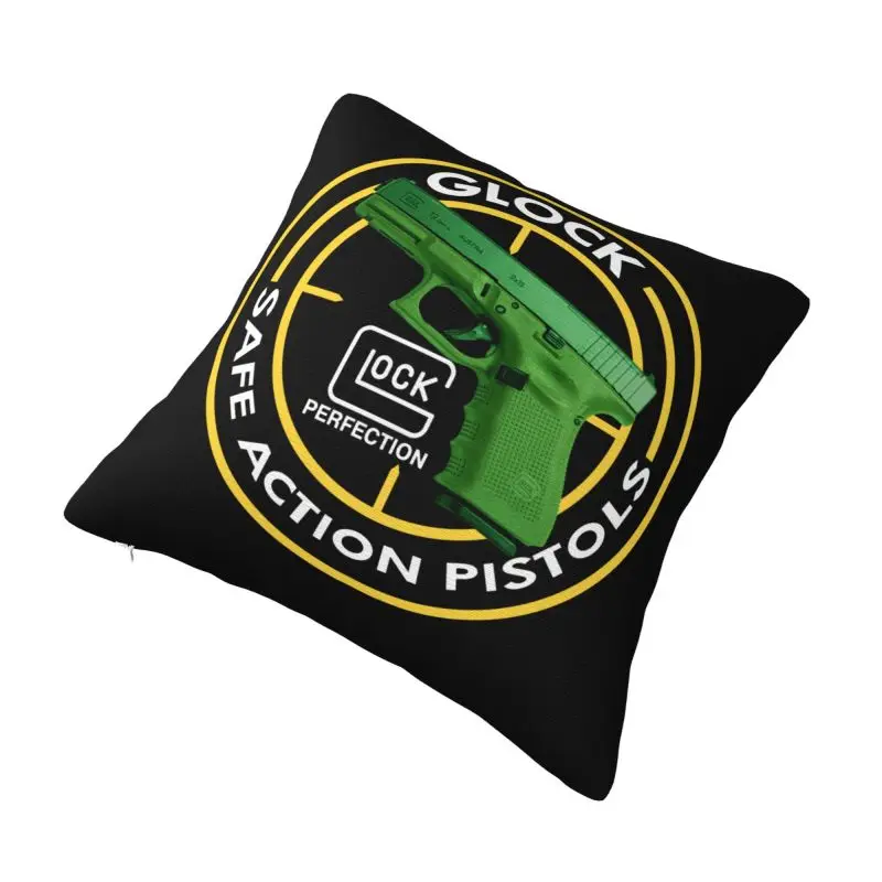 Custom Fashion Cool Glock 19 Cushion Cover 40x40cm Soft USA Handgun Pistol Throw Pillow for Sofa Car Square Pillowcase