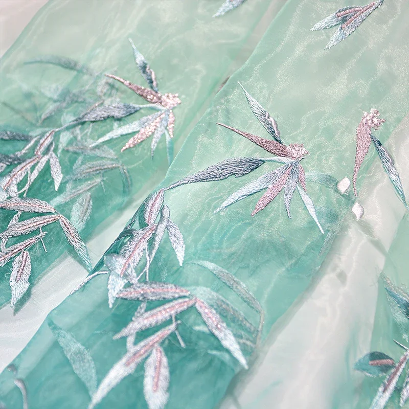 Bamboo Embroidered Organza Fabric DIY Horse Face Pleated Skirt Cheongsam Sewing Gradient Heavy Embroidery Bamboo Design Fabric view 5