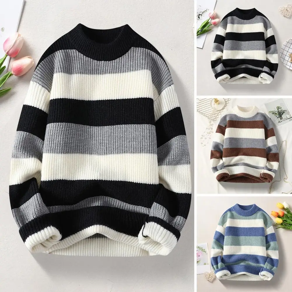 

Men Sweater Men's Colorblock Knitted Sweater with Half-high Collar for Fall Winter Thickened Warm Pullover for Wear Sports