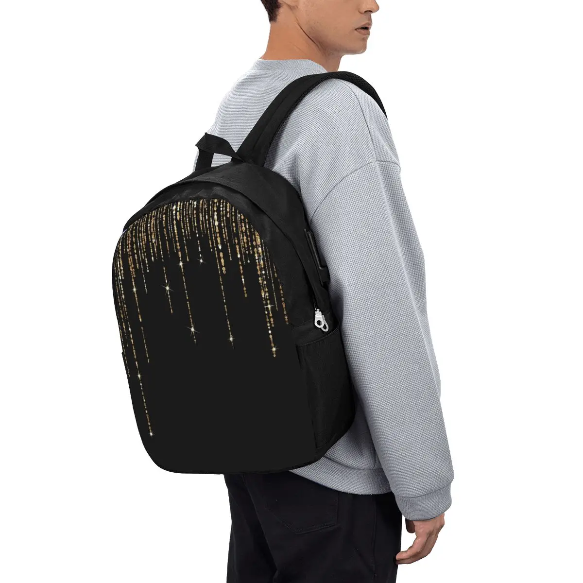 Black And Gold Glitter Pattern Backpack Travel Notebook Bag Computer College StudentSchool Bag Laptop ShoulderBags for Men Women