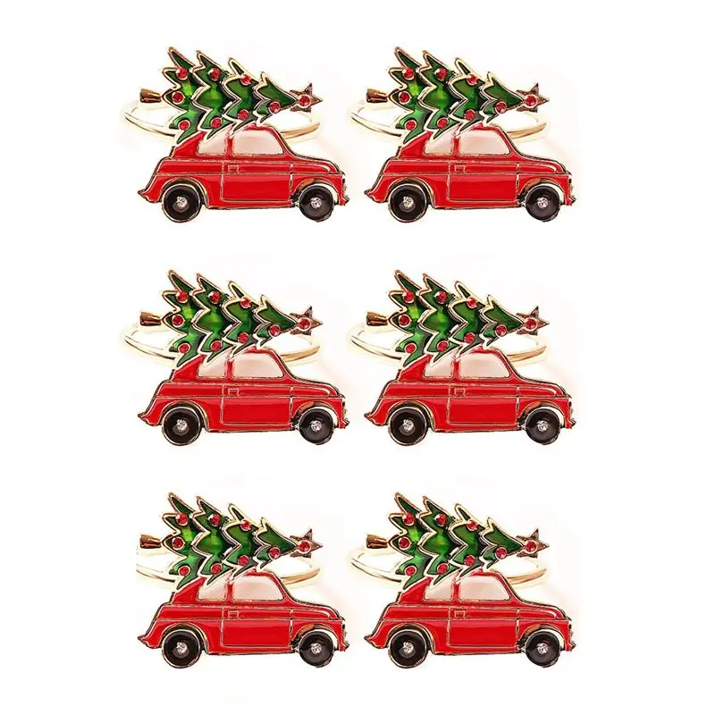 

AA94-6Pcs Creative Cute Car Shape Metal Christmas Napkin Ring Holder Multicolor Towel Tissue Ring Napkin Buckle Table Decor
