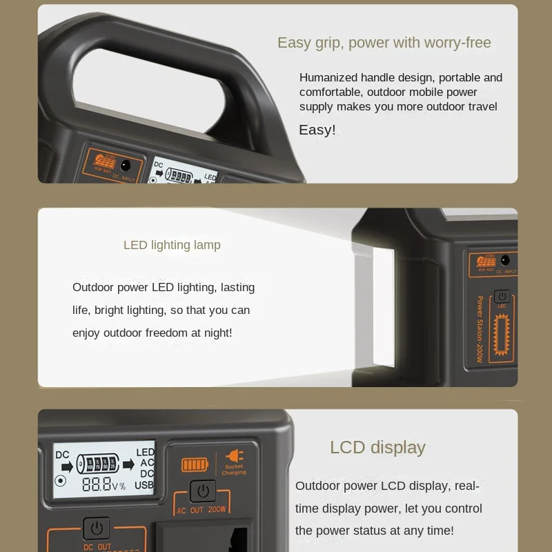 Portable 200W Outdoor Power Supply 220v 110V Lead-Acid Phosphate Battery Stall MPPT for Camping Mobile Live Power Source