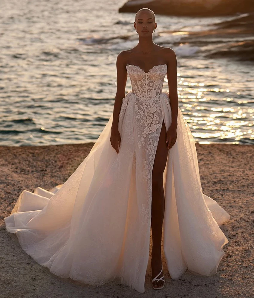 

Изысканное вечернее платье MCDV из тюля с аппликациями и цветами, кружевное, фасон А-силуэт, с вырезом «сердечко», для женщин, свадебное платье