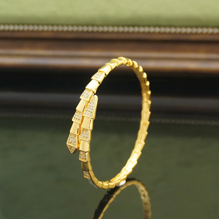 9999 gold fashion-set cubic zirconia shiny snake-patterned lady's bracelet