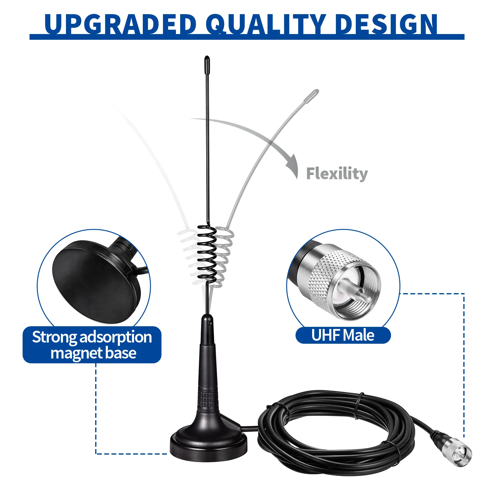 Bingfu CB 27MHz CB Radio Magnetic Base Handheld CB Antenna PL259 & BNC Male for Cobra Midland Uniden Maxon President Vehicle Car