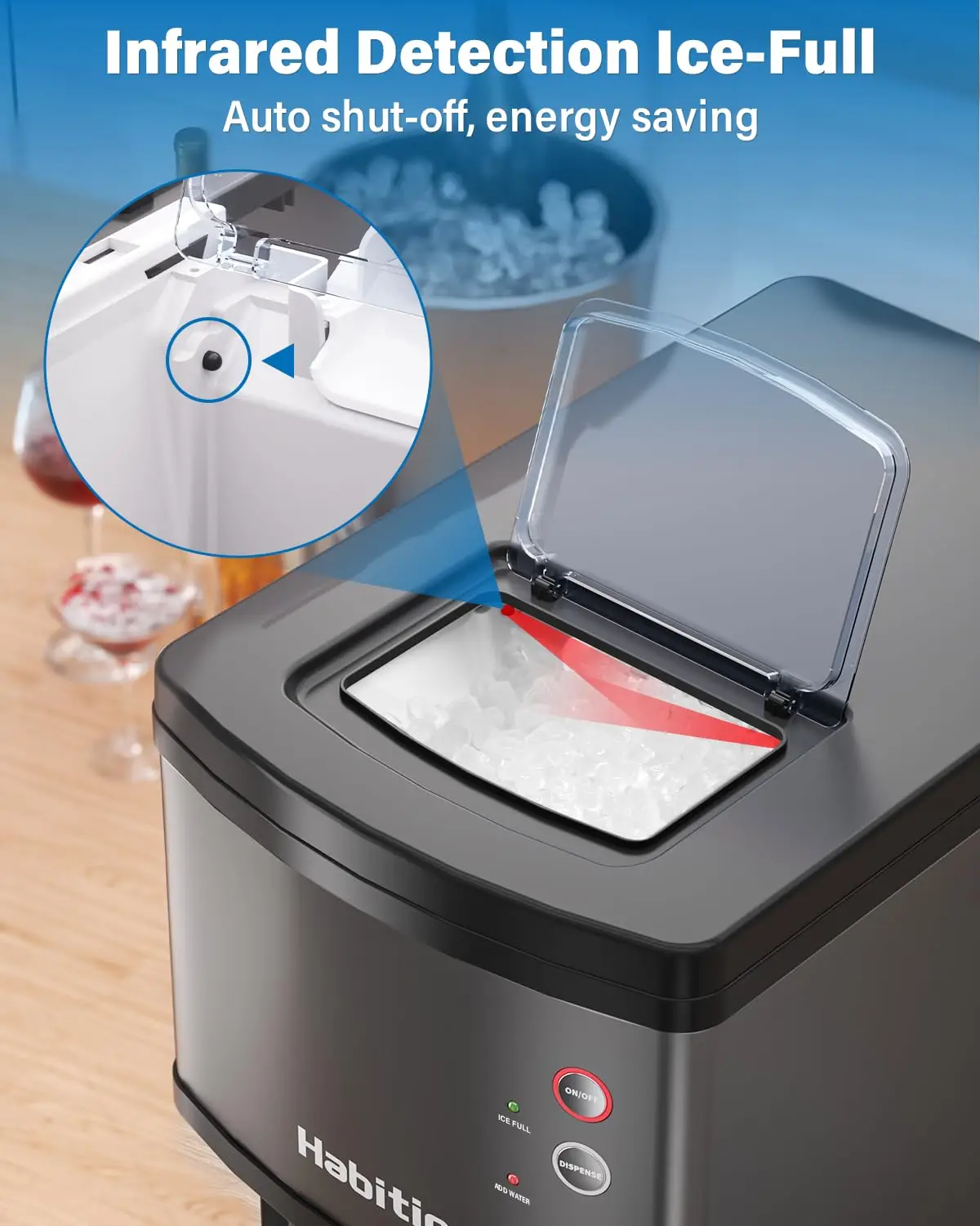 Ice MakerI, Self-dispensing Countertop， Pebble Ice Machine With 3L Detachable Water Tank Self-cleaning FunctionIce Maker Machine