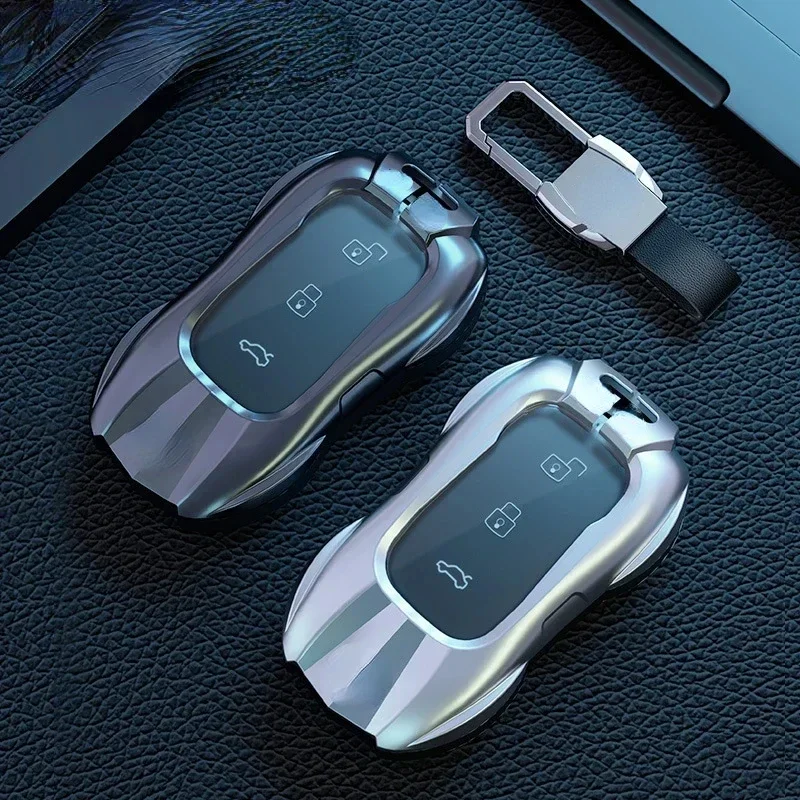 For LiXiang L9 L8 Pro L7 2019-2023 Zinc Alloy Temperament Silver Car Key Case Keyless Cover Key Shell Car Accessories