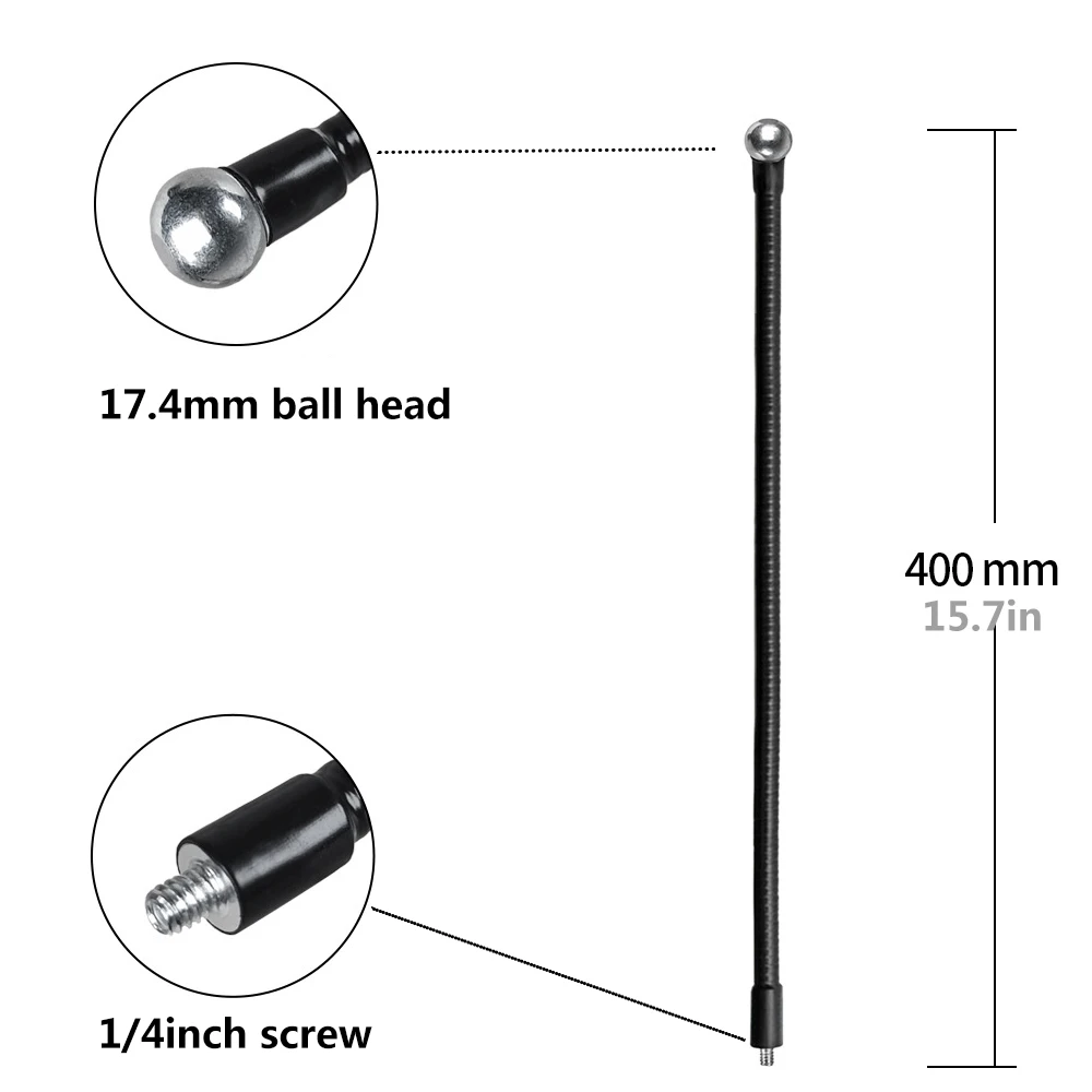 Flexible Metallrohrstange Einbeinstativ Selfie Stick Ständer mit 1/4 Zoll Schraube/Kugelkopf-Verlängerungsarm für Kamerastativ-Handy – Detail 25