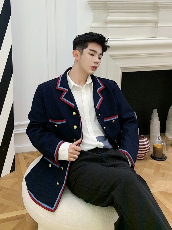 

Trendy Color Blo Men's Jaet Korean College Sle Outerwear Polyester Fiber Long Sve Flip Collar Regular Fit Outerwear