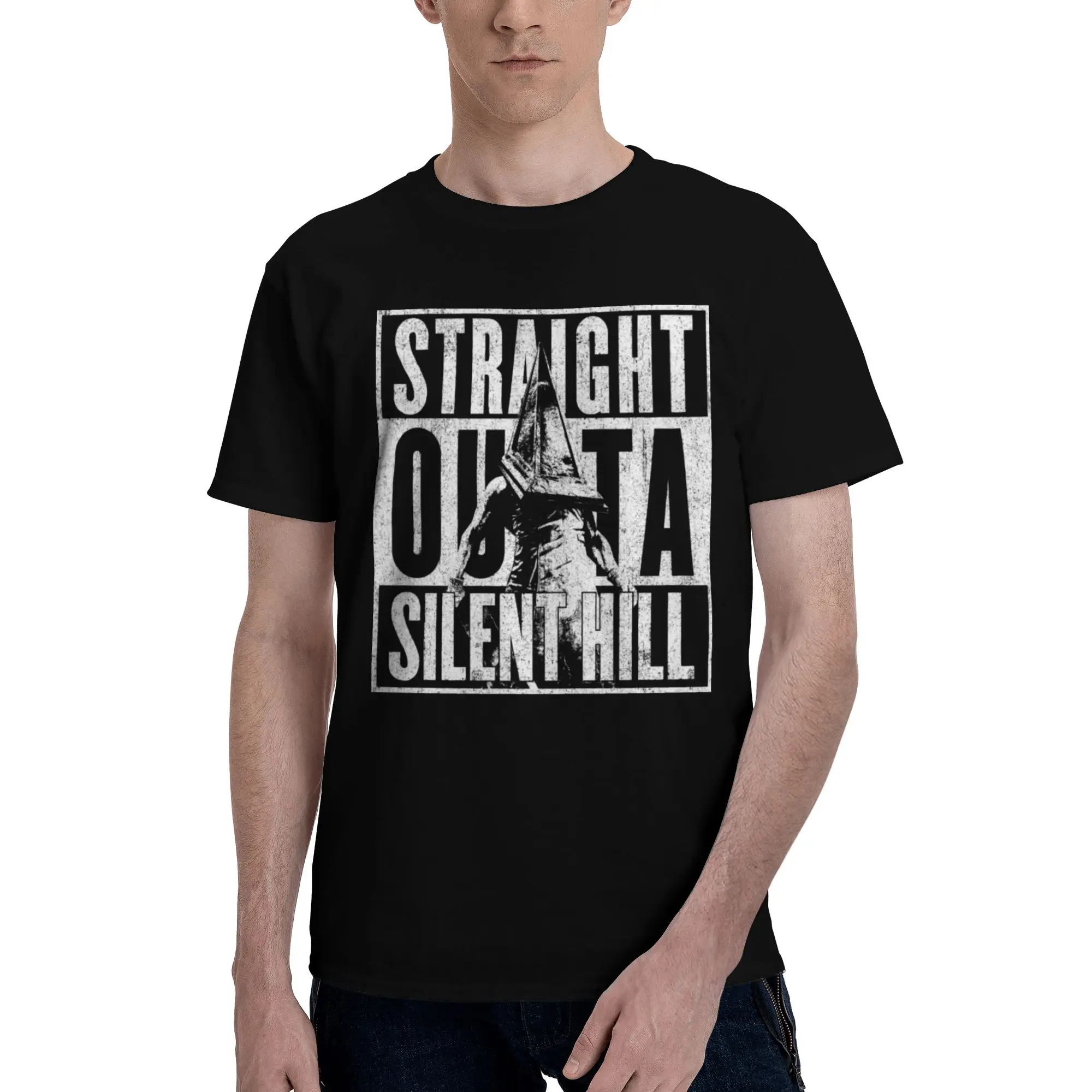 

Male Straight Outta Silent Hill T Shirts Streetwear Short Sleeves Pure Cotton Colthing Leisure Novelty Design Graphic Tee Tops