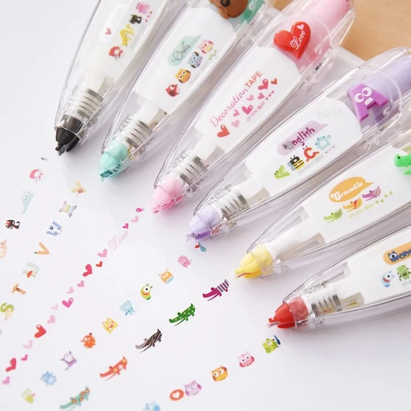 Cute Flower Line Decorative Correction Tape, Aesthetic Kawaii Pattern Roller Tape for Scrapbook DIY Handbook School Stationery