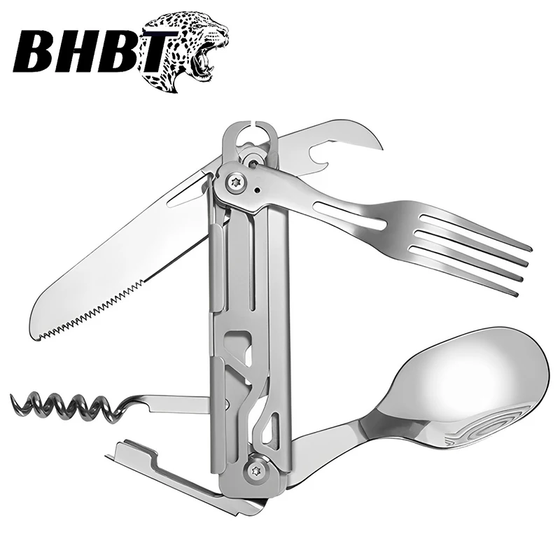 BHBT multifunctional portable spoon fork tool camping knife, outdoor detachable tableware set, bottle opener combination tool