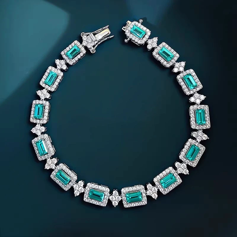 Luxury Handcrafted Emerald-Cut Tourmaline Paraiaba Bracelet for Ladies Exquisite Fine Jewelry Gift