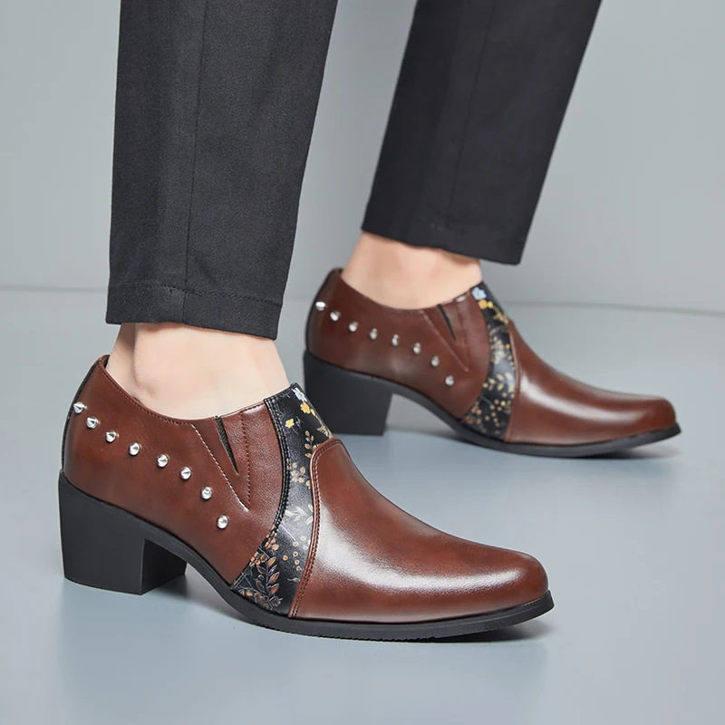 

Business Men Formal Shoes Black-brown Men Casual High-heeled Comfortable Breathable Brand Leather Shoes Social Shoes Sizes 39-46