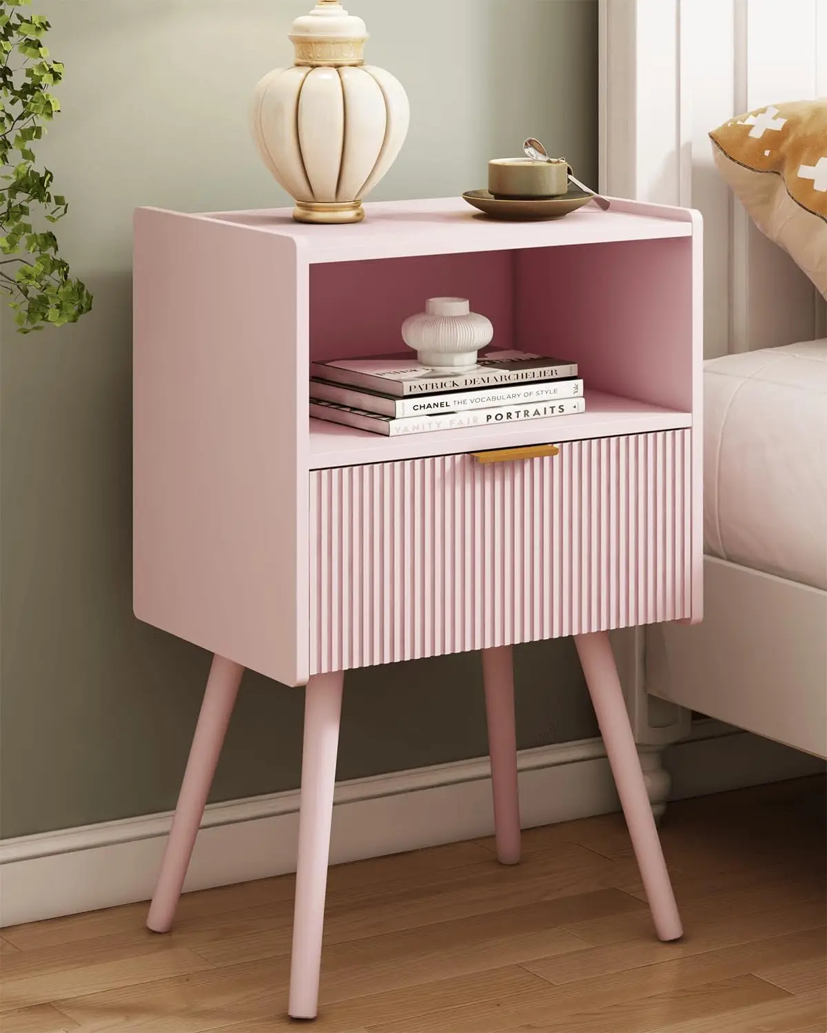 

Nightstand,Modern Bedside Table with Storage Drawer and Open Wood Shelf, for Living Room, Bedroom and Small Spaces, Accent Ni