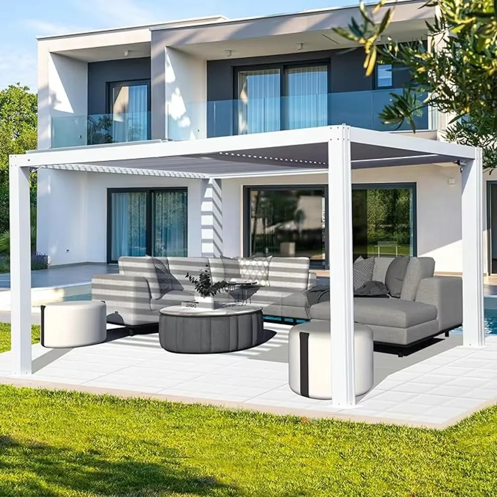 Smart Aluminum Pergola with Adjustable Louver Roof Waterproof Outdoor Shade System Luxury Patio Cover for Backyard & Garden