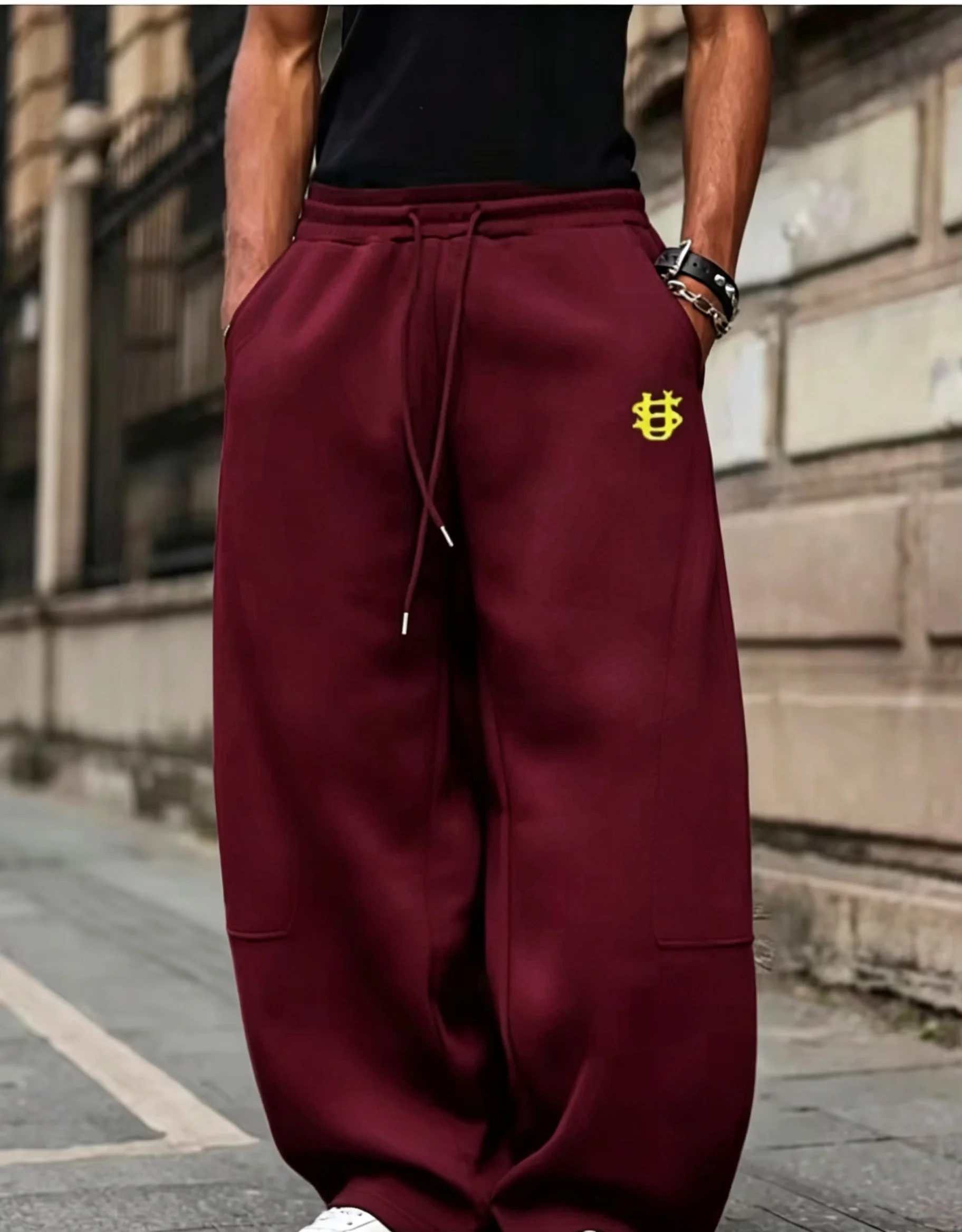 2026 Herren Streetwear Weitbeinige Jogginghose, Dollarzeichen-Stickerei, Lässige Sport-Langhose, Coole Modische Herbsthose, Ideal – Detail 9