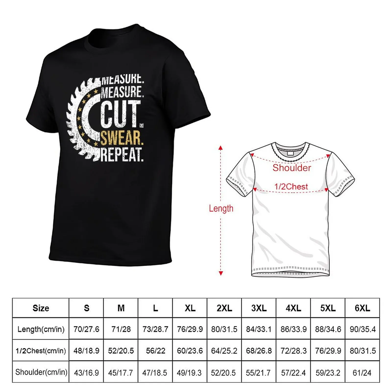 Measure Measure Cut Repeat Handyman Woodworker Father Day Funny Dad Handyman Carpenter T-Shirt Trendy Print Short Sleeve T-Shirt