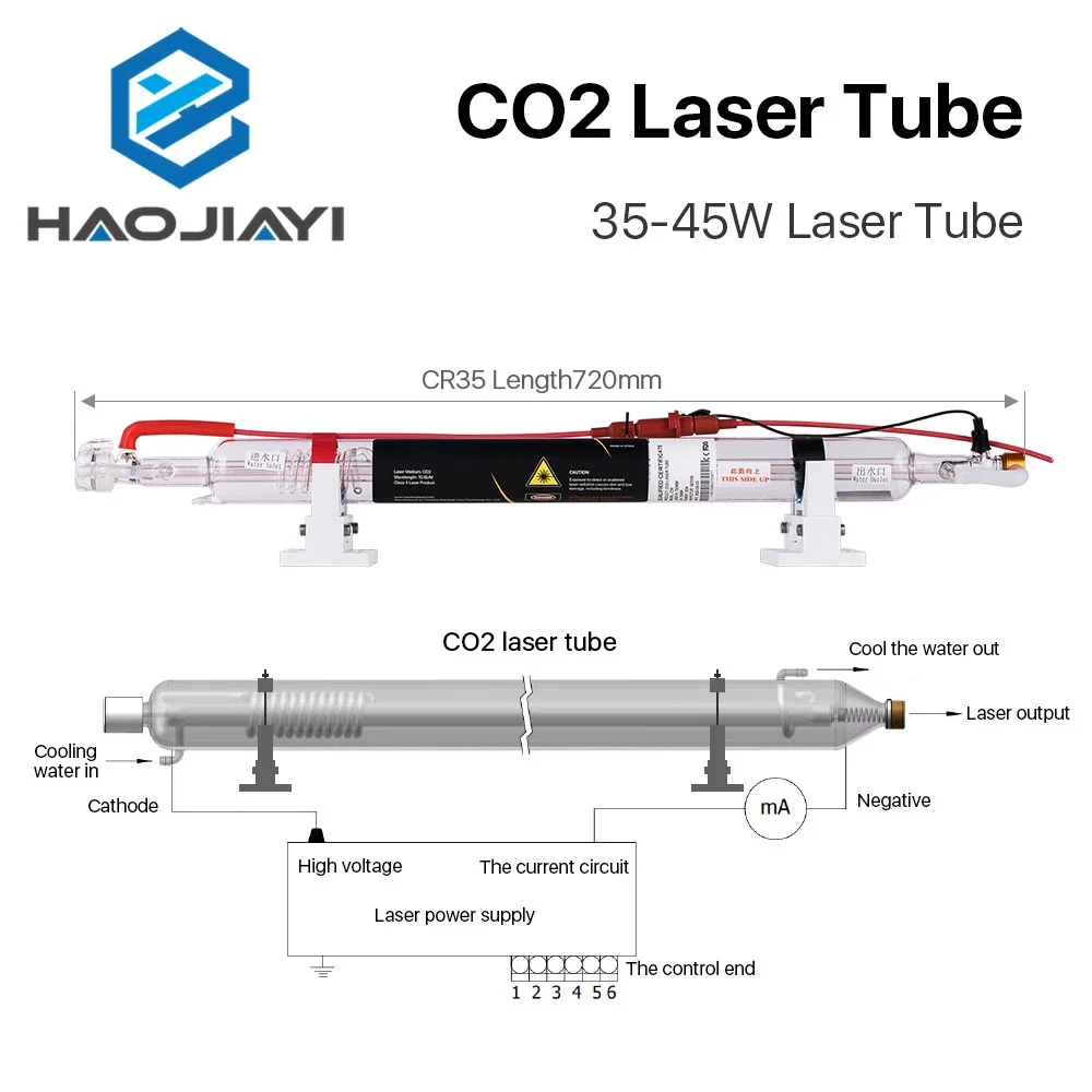 35-45W Co2 Laser Upgraded Metal Head Tube 700MM Glass Pipe Lamp for CO2 Laser Engraving Cutting Machine