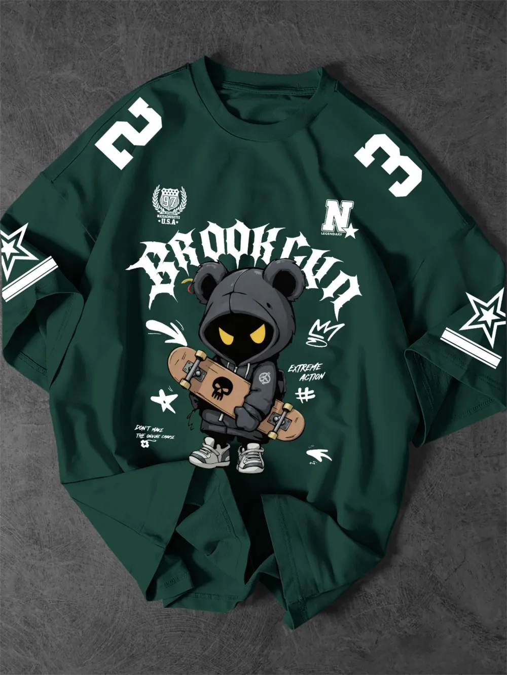 Heiß begehrtes Sommer-T-Shirt für Herren im amerikanischen Brooklyn-Stil mit Bärenmuster, bequem, atmungsaktiv, Rundhalsausschnitt, Outdoor-Streetwear – Detail 5