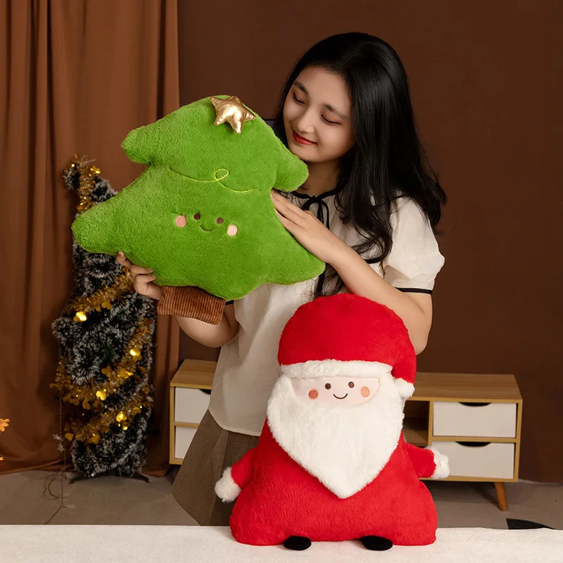 Cute Santa Claus Shaped Pillow,Snowman Deer Plush Cushion, Christmas Bedroom Atmosphere Decoration Gift Ornaments Shooting Props