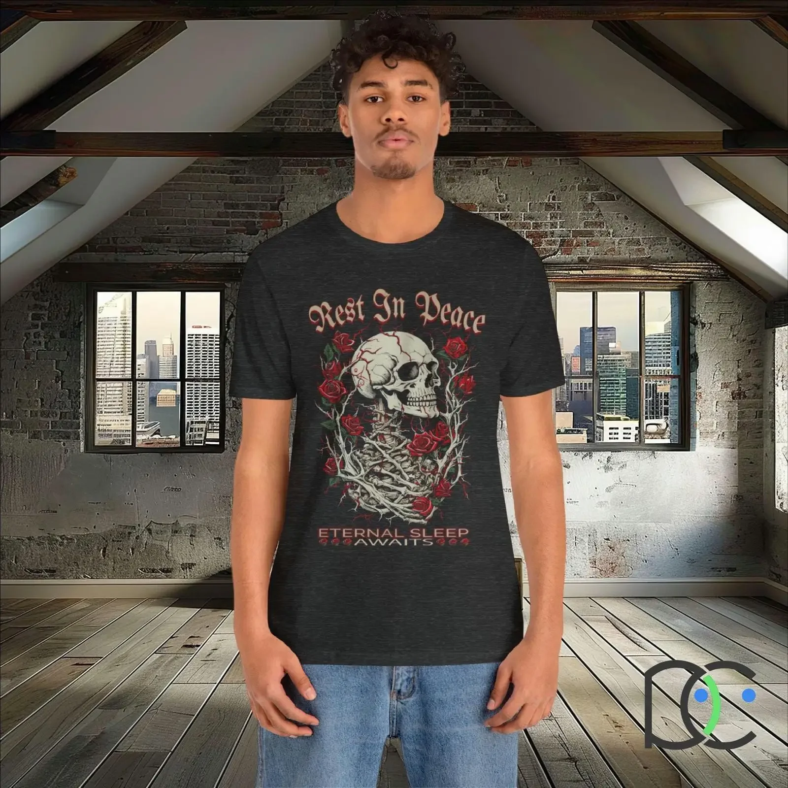 Rest In Peace Skull T Shirt Gothic Skeleton  vintage Washed Stretched Versatile graphic homme Top For Everyday Wear streetwear