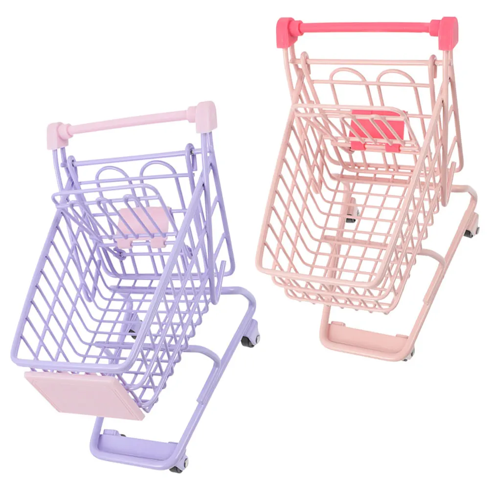 

2 Pcs Shopping Cart Ornaments Kid Trolley Miniature Toy for Kids Iron Carts Child