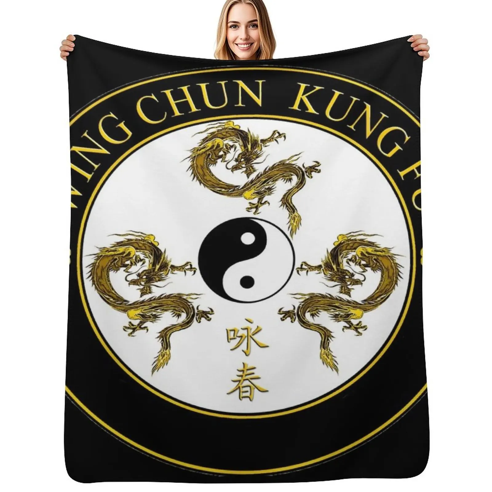 

Wing Chun Kung Fu Martial arts dragon black movie design Throw Blanket Bed valentine gift ideas Thermal Custom Blankets