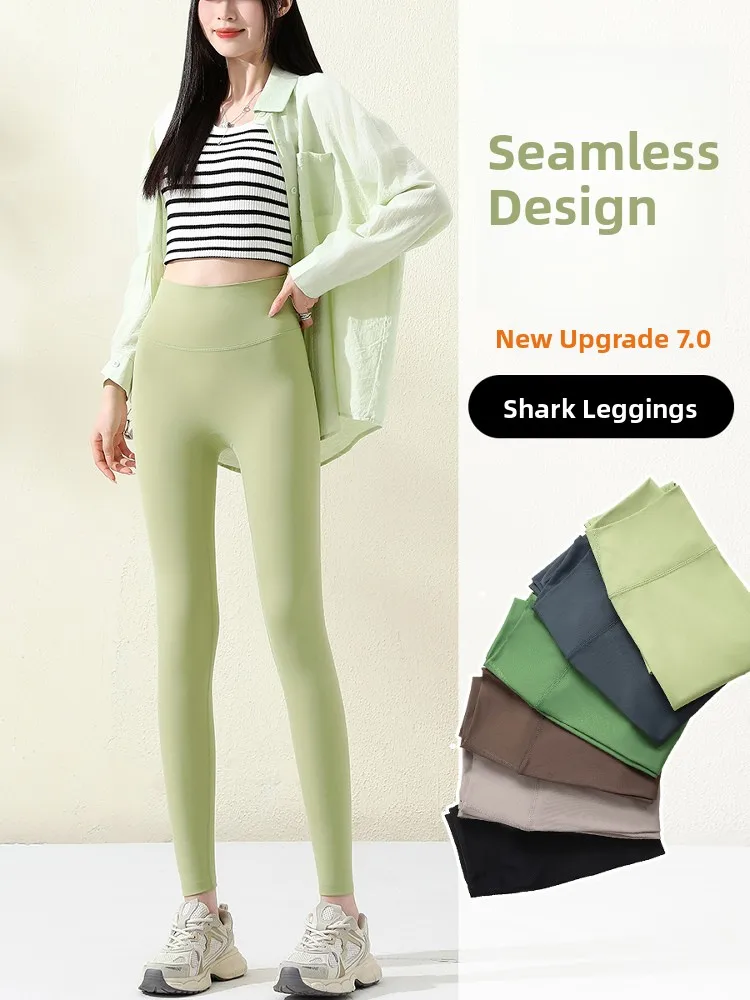 하이웨이스트 슬림핏 요가 팬츠 여성용 피트니스 스킨 팬츠 얇은 7부 길이 복부 보정 힙업 베이스 레이어...