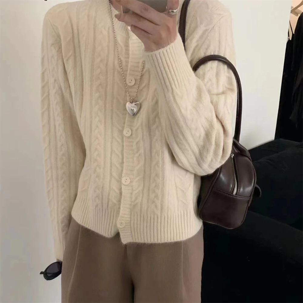 부드럽고 아늑한 기본 단색 니트 스웨터 꼬임 꽃무늬 디자인 오픈 가디건 여성용 가을 시즌 아우터웨어