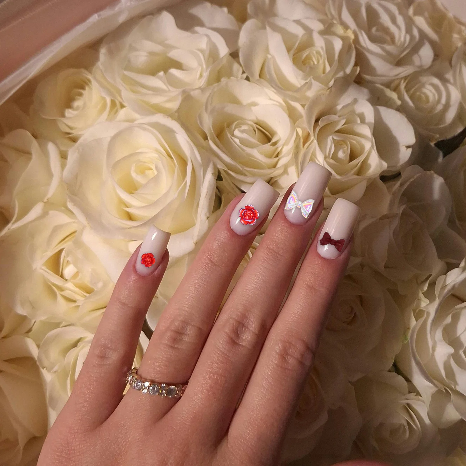 

400pcs Charms Set Heart Bowknot Flower Resin Manicure Decorations Diy Nail Art Accessories For Women Nail Supplies Craft Home