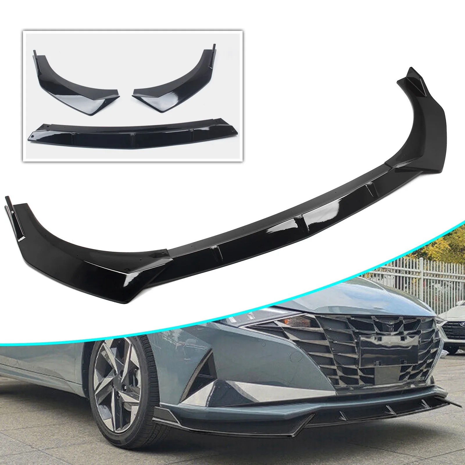 

Глянцевый черный передний бампер, спойлер, сплиттер для Hyundai Elantra 2021-2022, дефлектор, модифицированный корпус, диффузор, аксессуары