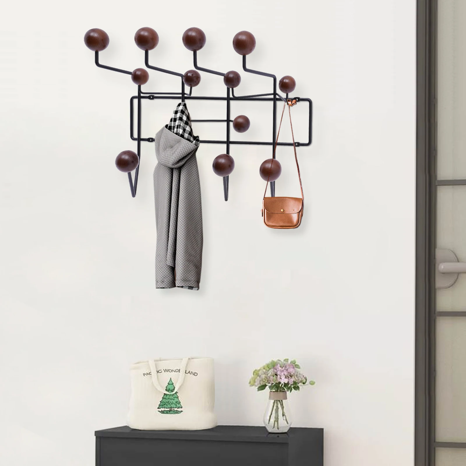 Bubble Wall Mounted Open Frame Coat Rack 14 Hooks Round Ball Design Clothes Rack Family Clothing Storage Shelf 50*37*17cm