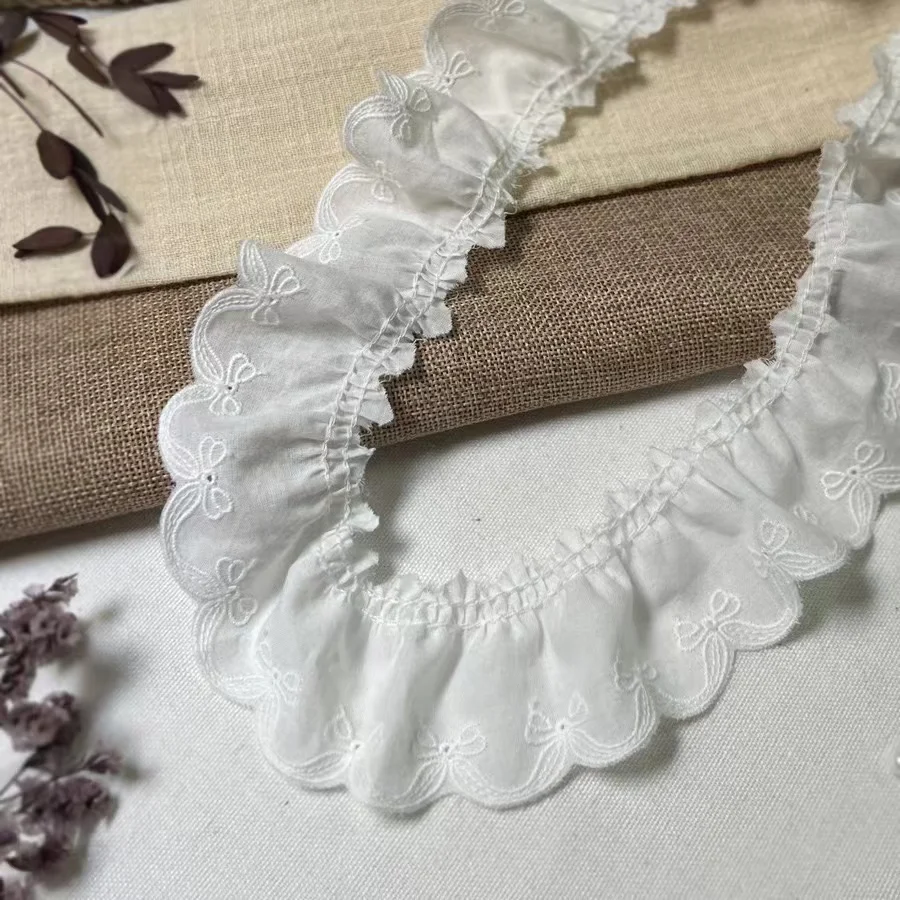 4CM Wide Modern White Cotton Embroidery Lace Fabric DIY Bow Knot Collar Trim Ribbon Sewing Tassel Guipure Wedding Cloth Decor