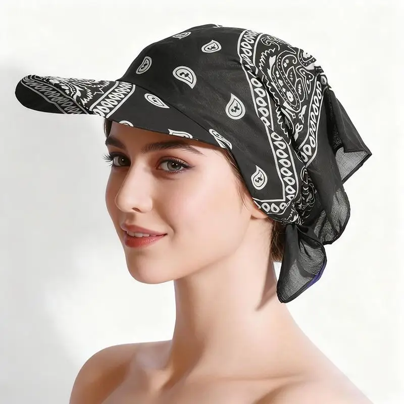 Vorgefertigter Turban mit breiter Krempe, leichter Sonnenschutz, Bandana-Schal, atmungsaktives Kopftuch für Damen im Freien – Detail 12