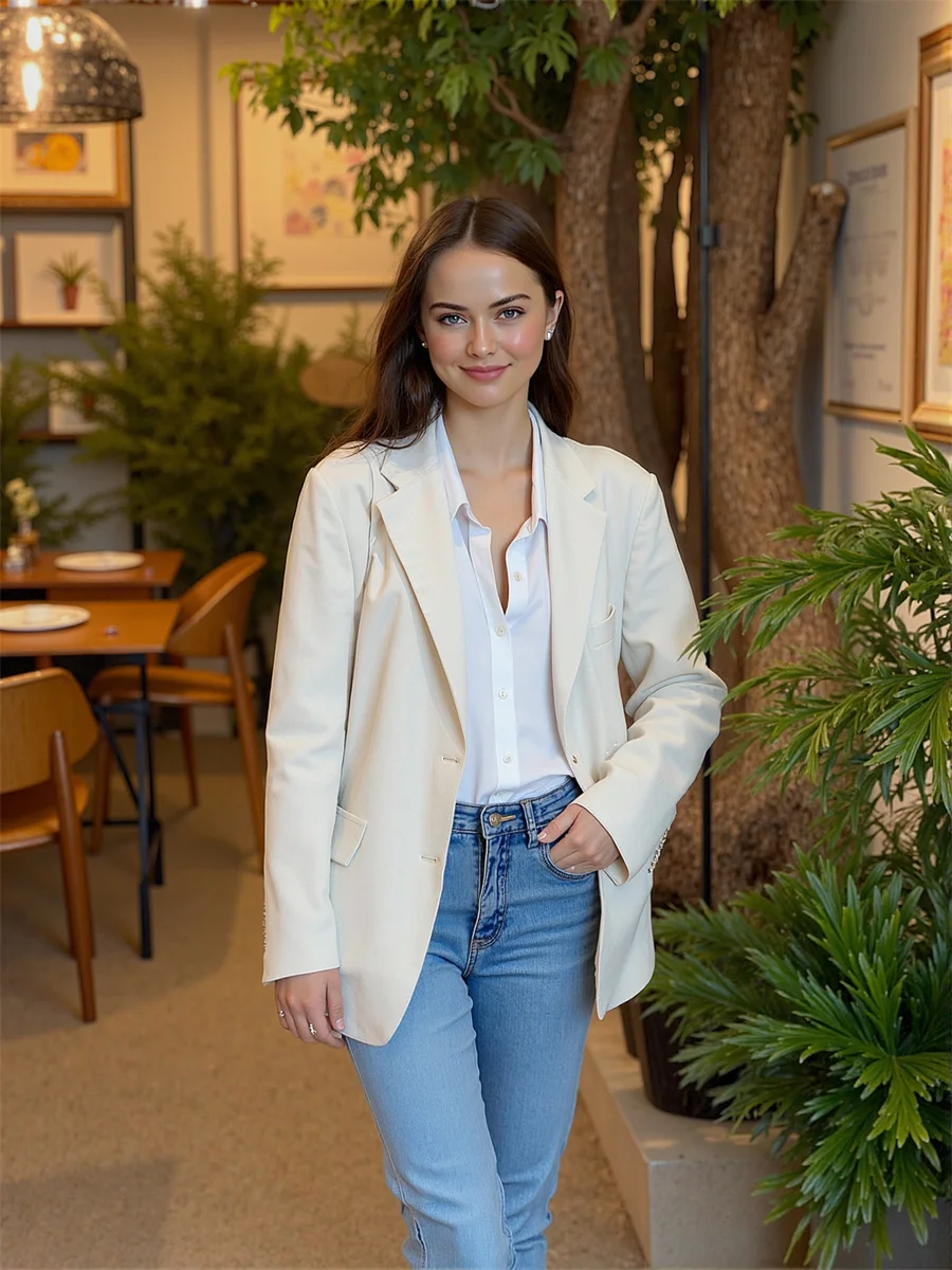 Sólido único breasted blazers clássicos para mulher roupas femininas bonito outono/inverno unisex babados único split-side suave lavado