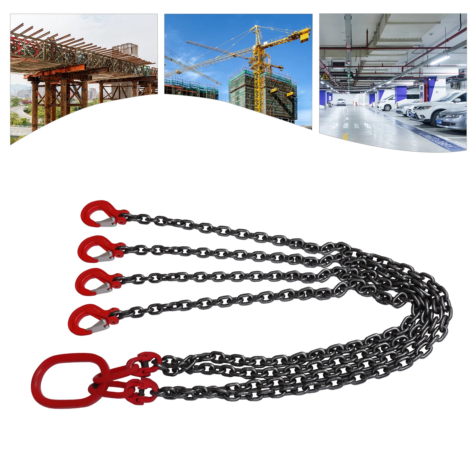 1.5mtr x 4 legs 8mm Lifting Chain Sling 5 Ton with Steel Grab Hook High