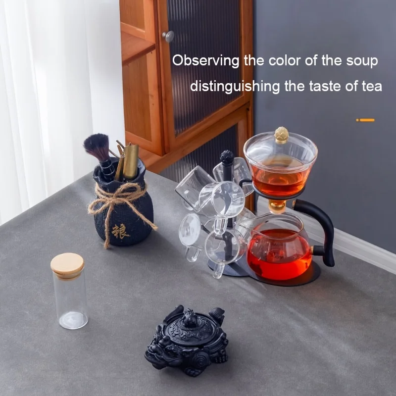 

One Set Glass Automatic Tea Set For Home Living Room Anti-Scald Kung Fu Tea Cup Magnetic Water Diversion Rotating Tea Maker