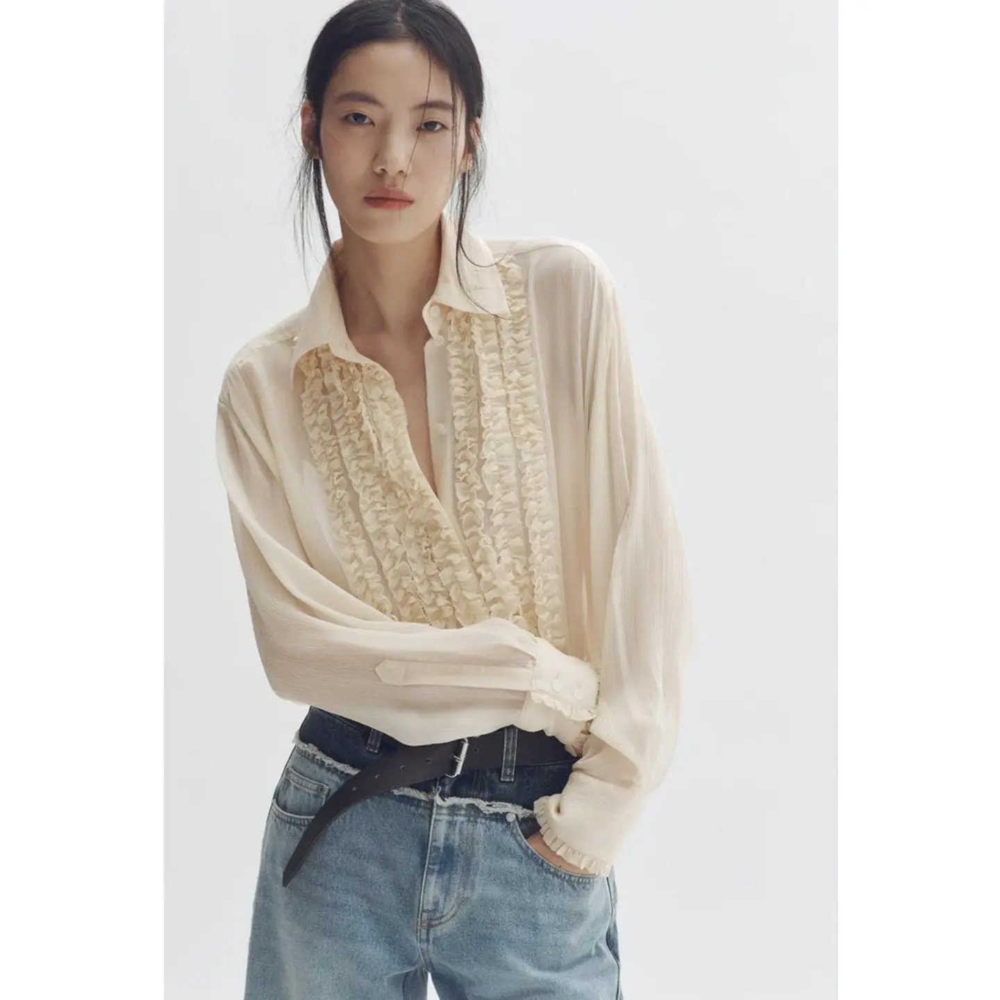 Spring Summer New Loose Fit Long Sleeve Shirt Women's Casual Style Polyester Fiber Breathable Comfortable A-Line Hem Blouse