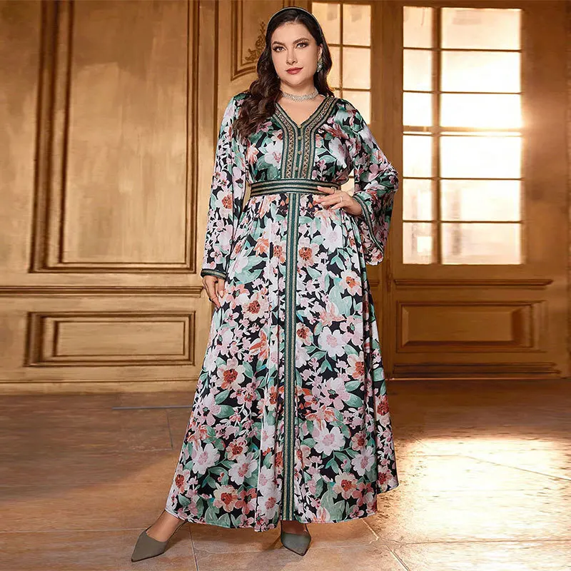 KYP785 Dubai Evening Dress, Muslim Clothing, Artistic Printing, Fashion Large Size Dress