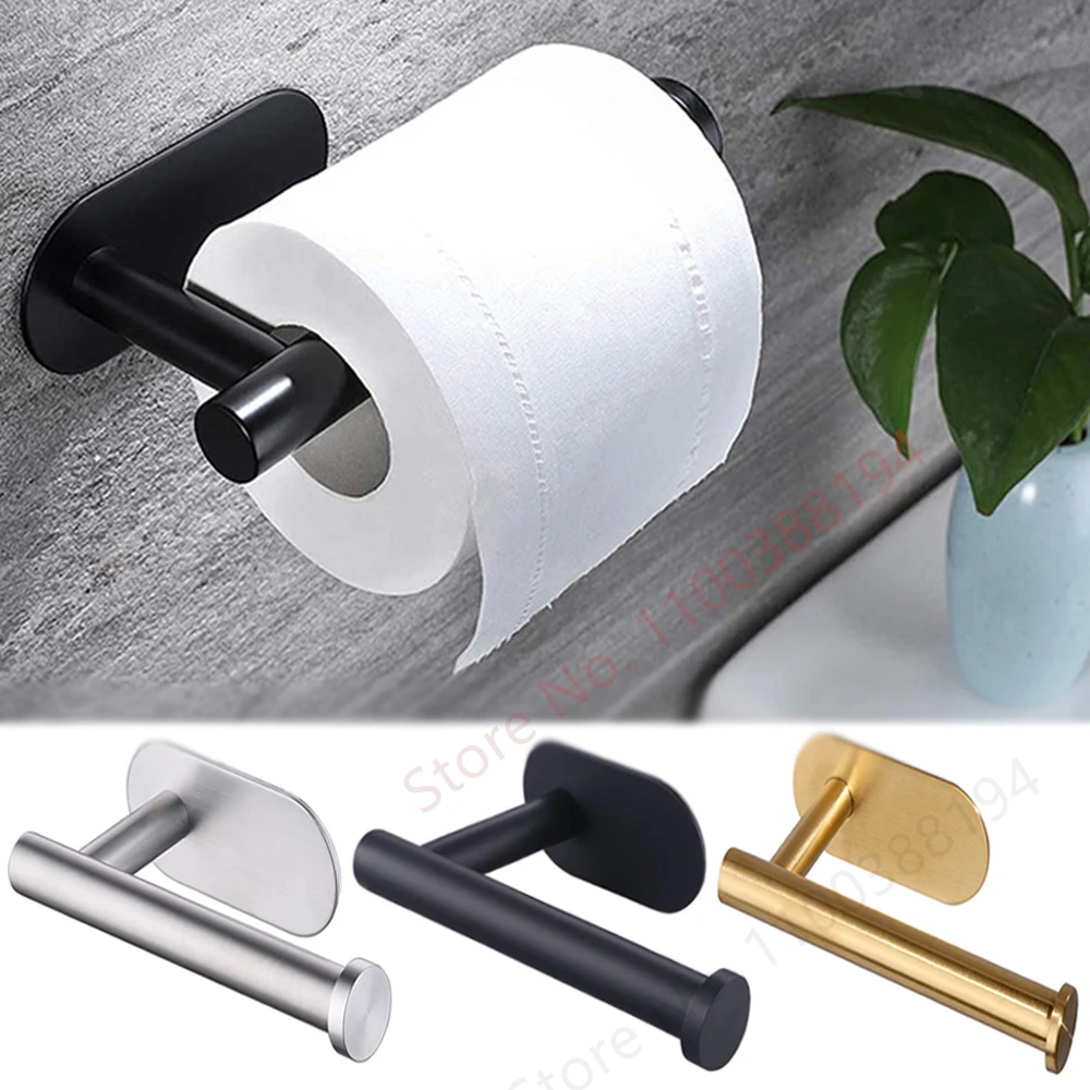 2Adhesive Toilet Roll Paper Holder Organizer Wall Mount Storage Stand Kitchen Bathroom No Drill Tissue Towel Dispenser Stainless