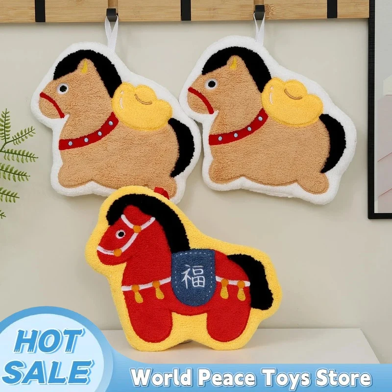 

Kawaii Red Horse Cute Hanging Hand Towel Water-Absorbent Coral Fleece Kitchen Quick-Drying Shower Room Supplies