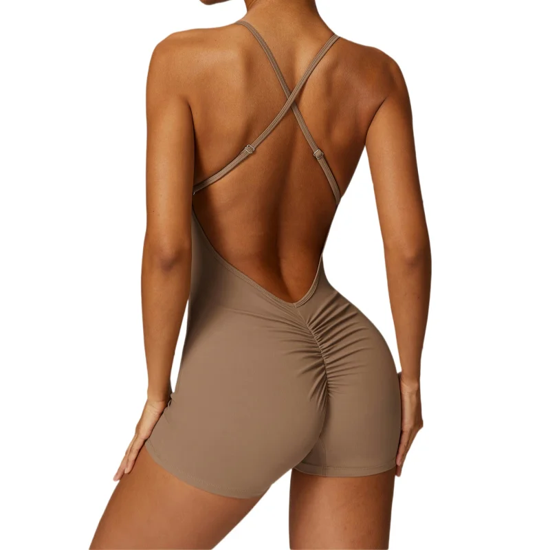 

Adjustable Straps Backless Sport Romper Activewear Yoga Jumpsuits Women GYM Scrunched Seam Butt Sports Playsuit