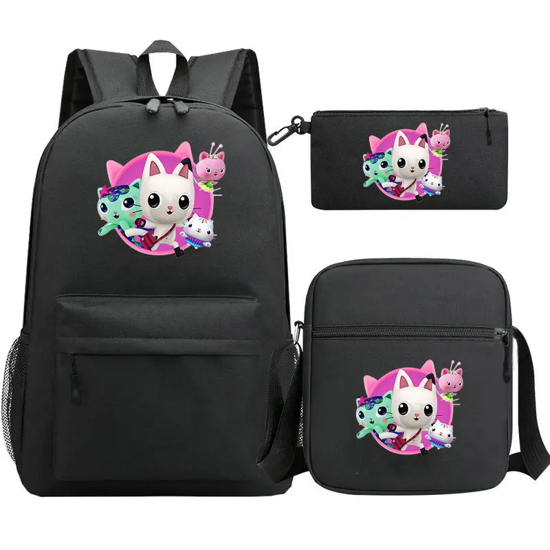 3 Pcs Set Gabbys Dollhouse Backpack Boy Girl Cartoon School Knapsack Kids Bookbag Students School Gift Teens Travel Bag Mochila